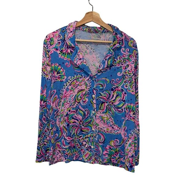 Lilly Pulitzer Multcolor Mermaid Grotto Long Sleeve Button-Up Shirt Women's Size - Picture 1 of 8